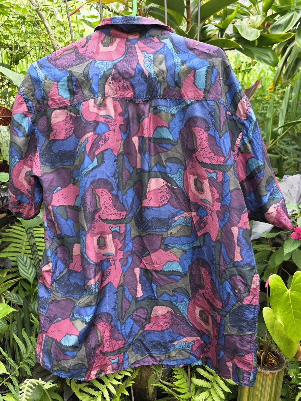 VTG Silk Shirt - Abstract Art Deco Print -Freelance Brand Sz Medium